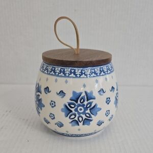 Blue and White Opalhouse Ceramic Jar with Wooden Lid / Statch Jar